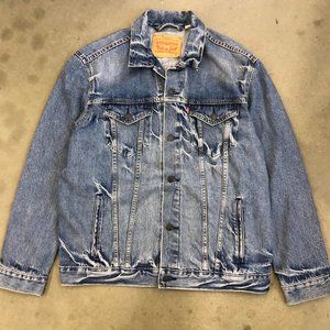 Beautifully Faded Levis Denim Trucker Jacket Blue Light Wash Mens Size XL